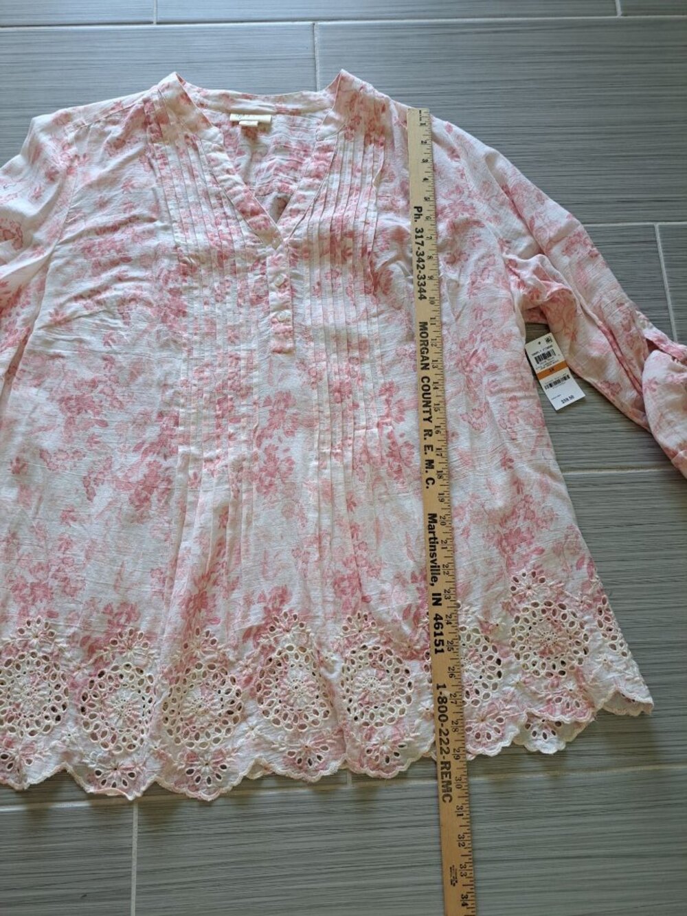New 3XL Floral Style & Co Womens Button-Front Blouse Pleated Lace Cottagecore - Picture 12 of 12